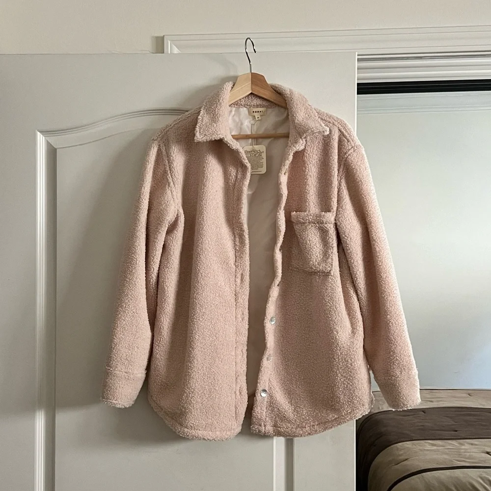 DONNI NWT XS Sherpa Button Down Shacket Shirt Jacket - Picture 6 of 10